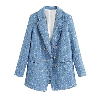 Amazon.com: Women Tweed Elegant Blue Blazers,Fashion Ladies