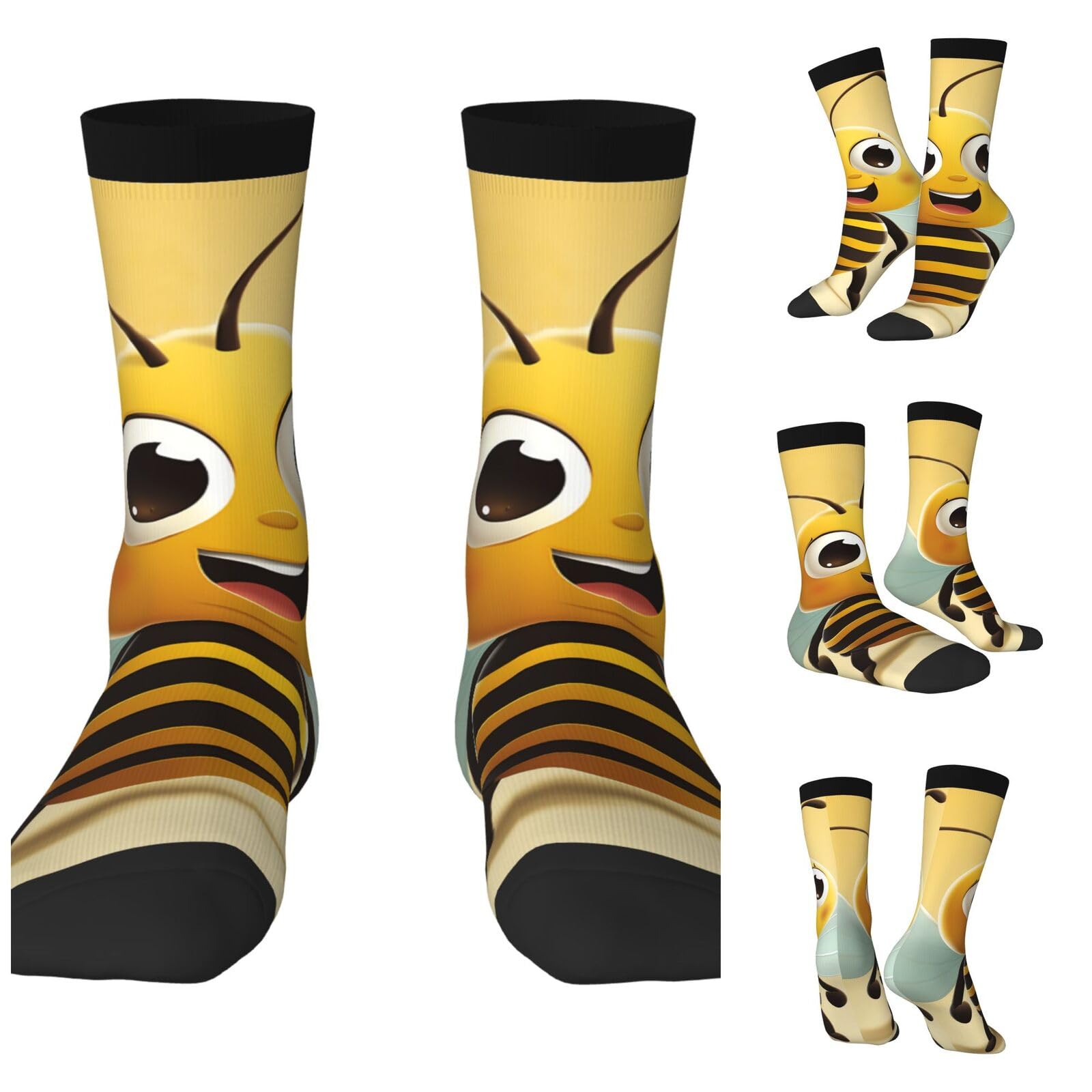 LZQPOEAS Cartoon Bee Athletic Socks Unisex Cushioned Crew Socks Hiking Running Calf Sock Soft Above Ankle Sock