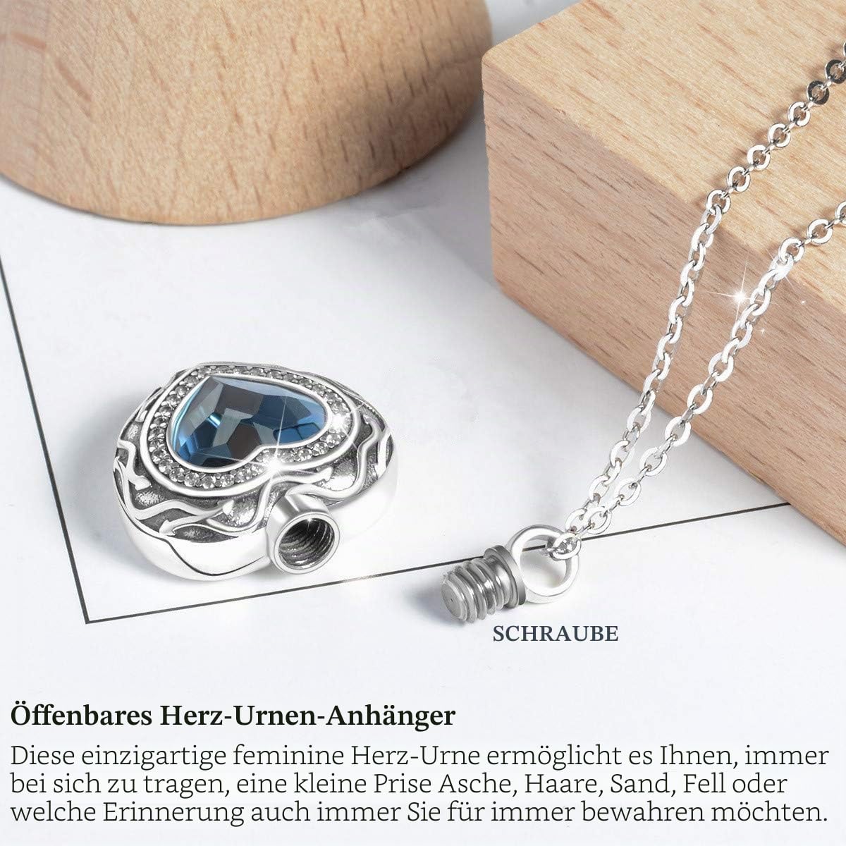 CELESTIA Urnenketten für Asche, Silber 925 Medaillon zum Öffnen Anhänger für Asche Hund Katze Mensch, Schmuck Andenken an Verstorbene