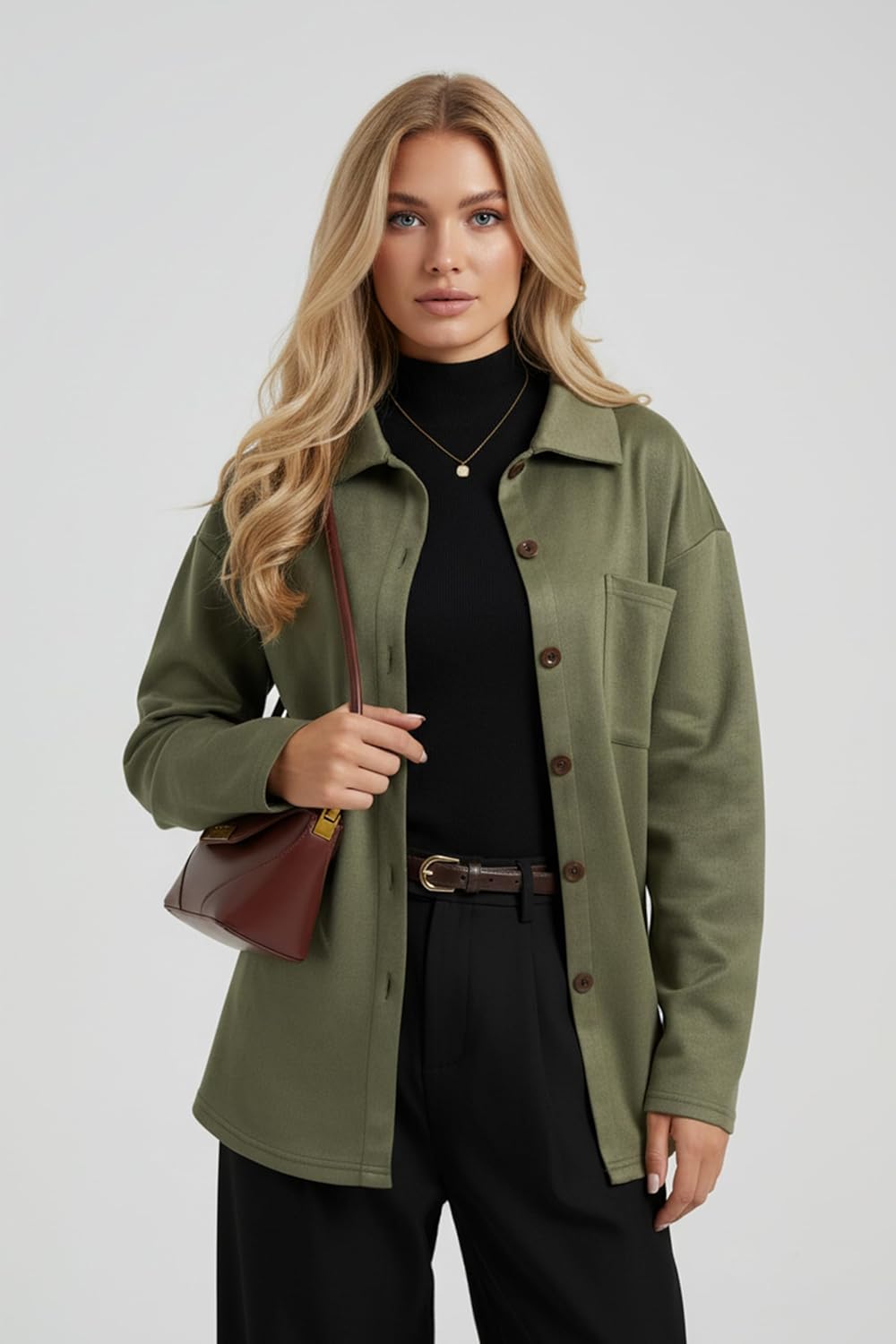 ENMAIN Faux Suede Shirt for Womens Button Down Long Sleeve Blouses Dressy Casual Fall Tops Fashion Clothes - Image 2