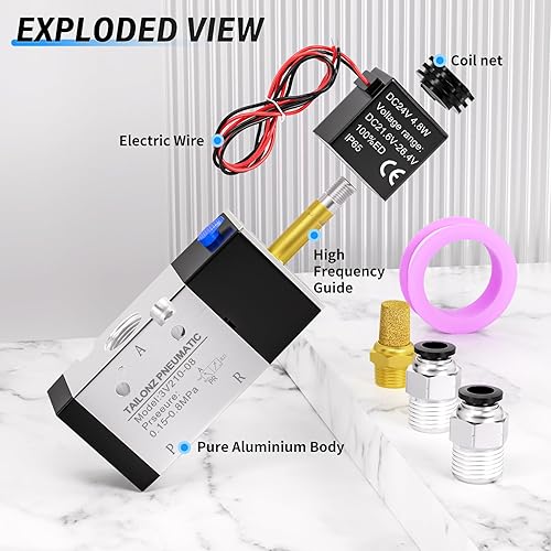 Miniatura 44 de TAILONZ PNEUMATIC Válvula solenoide de 1/4 "NPT 4V210-08 DC12V sola bobina accionada por piloto eléctrica 2 posiciones 5 vías Tipo de conexión Caja