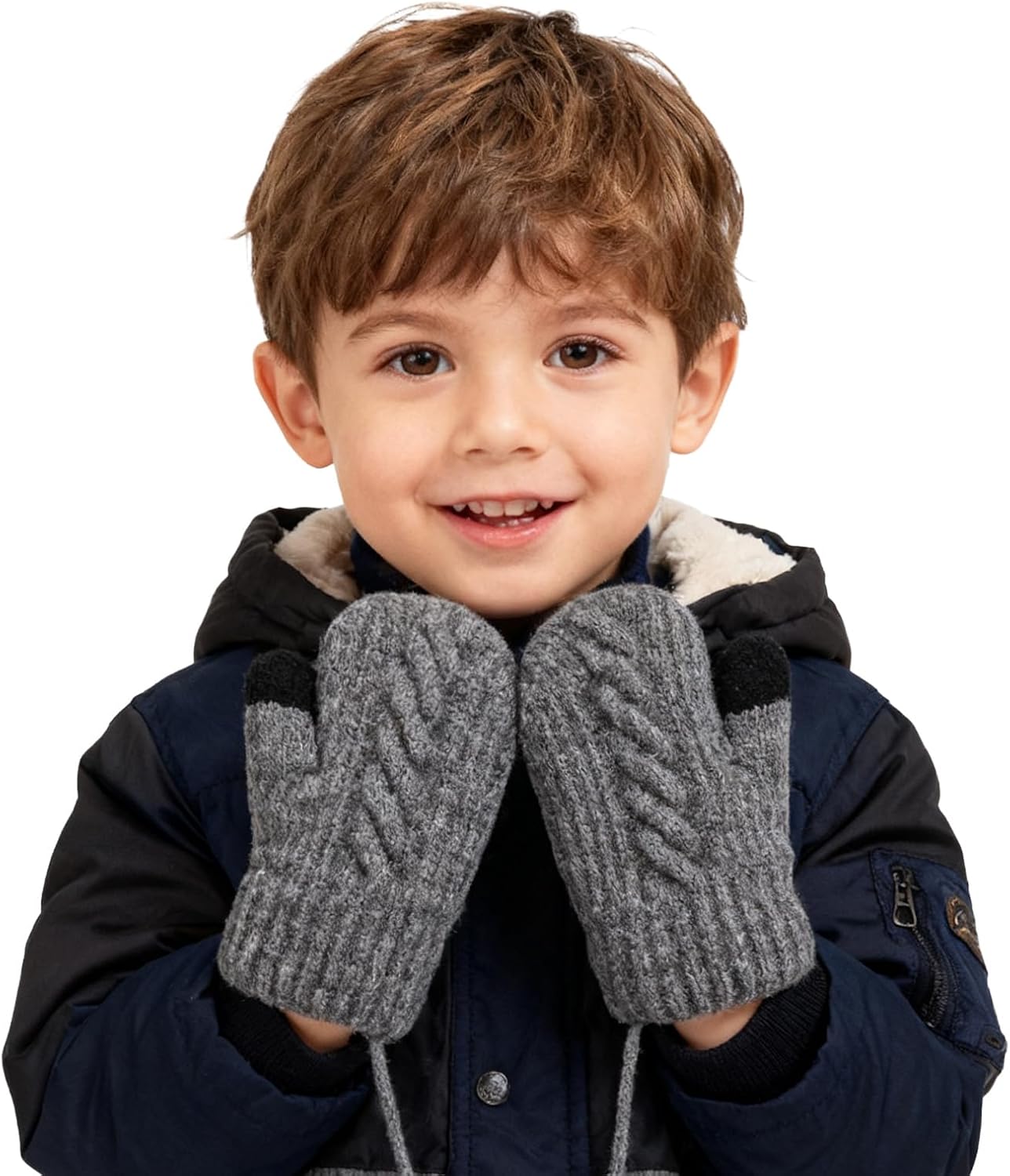 Toddler Boys Girls Winter Knitted Mittens Toddler Mittens with Thick Plush Lined, Warm Fleece Lined Snow Gloves for 2-5 Years