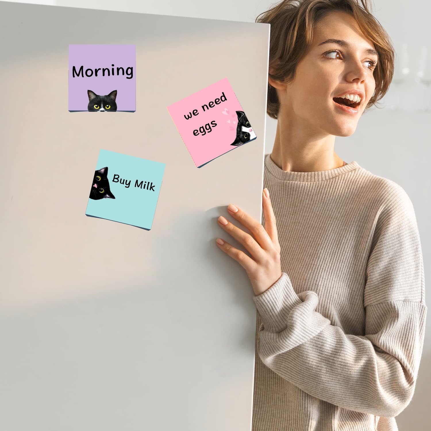 9 Pads Black Cat Sticky Notes Set, Pink Self-Stick Note Pads, Cute Memo Pads Super Adhesive Note Card for Cat Lover Gift, Teacher Office and School Supplies, 3x3in - Image 7