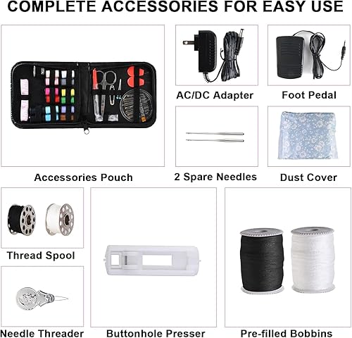 Miniatura 17 de Máquina de coser para principiantes y niños, mini máquinas de coser portátiles con 12 patrones de costura incorporados, pedal de pie de 2 Púrpura