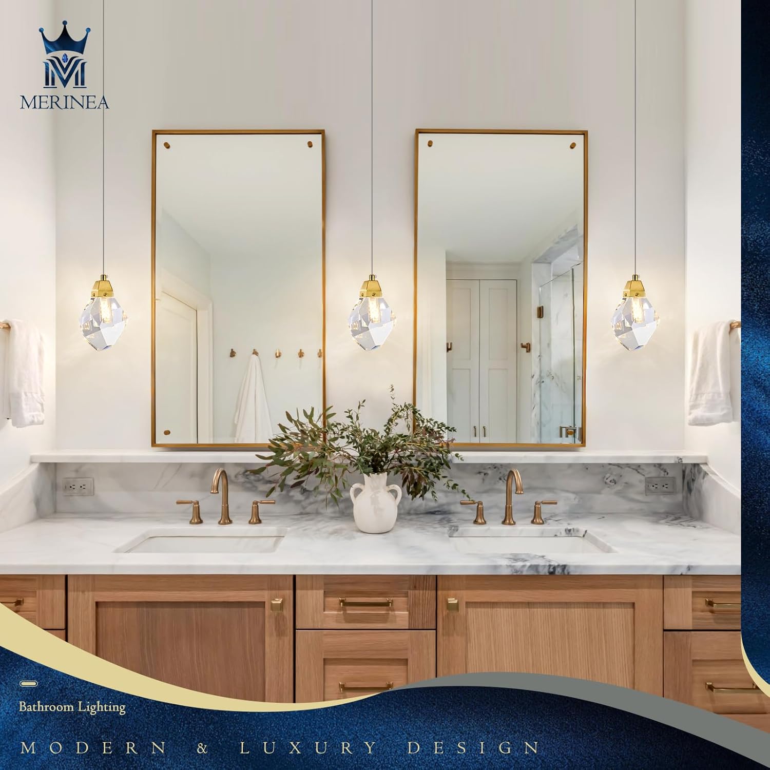 Diamond Crystal Pendant Light, 1-Light Mini Hanging Ceiling Light in Gold Brushed Brass Finish with Prism Crystal and Color Changing LED for Kitchen Island, Dining Room, Bedroom, Hallway, Bar