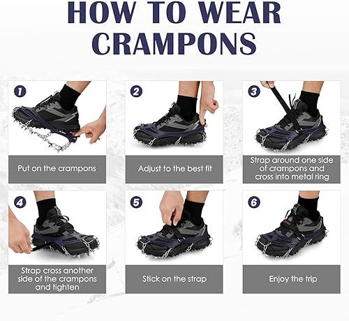 Miniatura 37 de Crampones para la nieve o el hielo, mejor tracción, buen agarre para botas, para hombre o mujer o niños, antideslizantes, con 19 puntas de acero