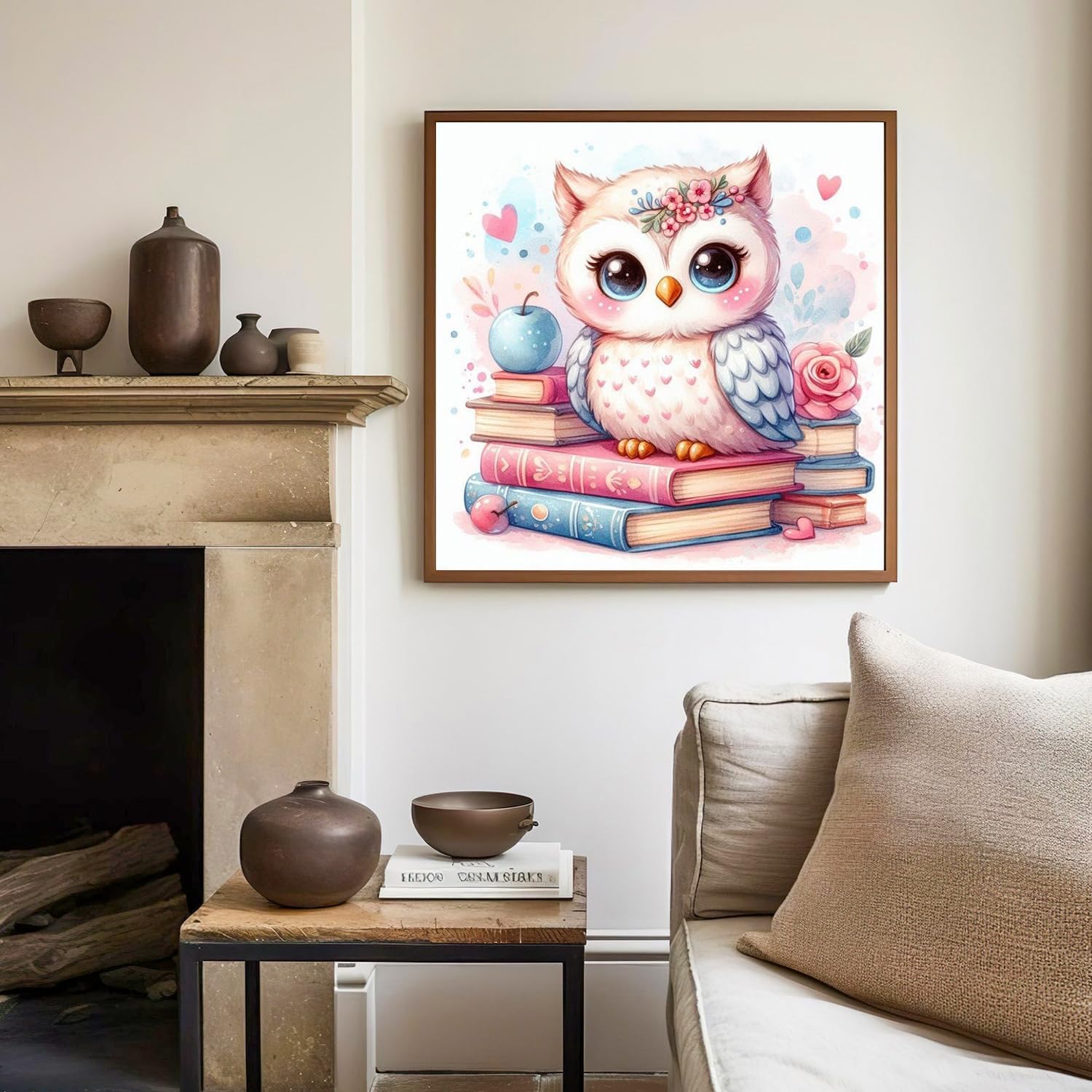 Paint by Numbers Kit for Kids with Frame, Owl Paint by Numbers for Kids Ages 4-8-12, DIY Owl Acrylic Oil Painting for Home Wall Art Decor Gift 7.8x7.8 inch (with Frame Easel)