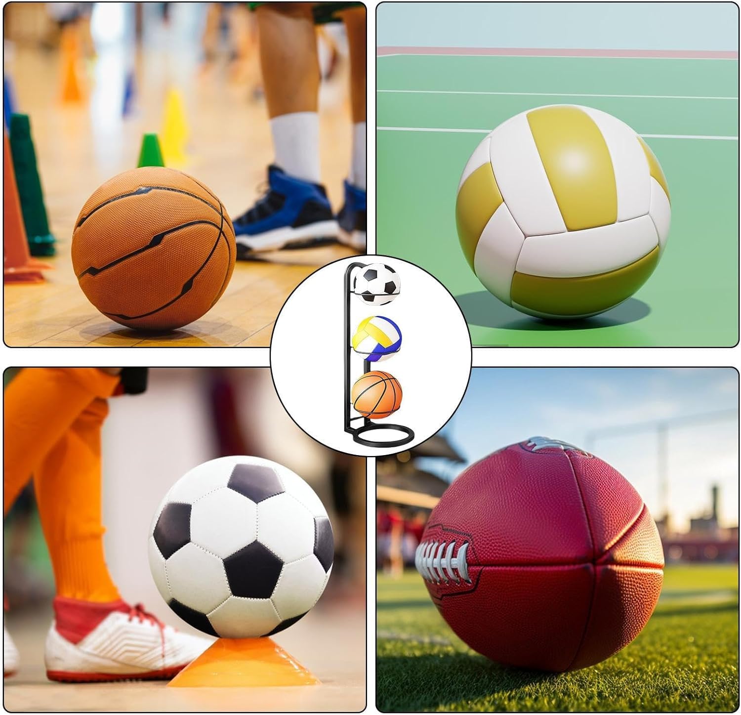 3-stöckiges Metall-Ball-Aufbewahrungsregal – Fußball-, Basketball- und Volleyball-Organizer-Ständer