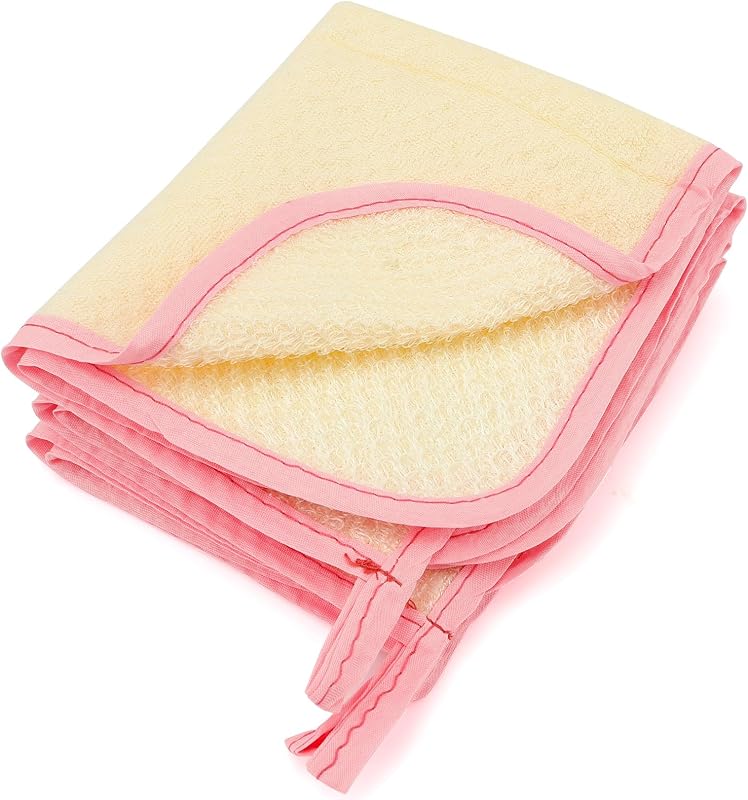 Kiopdse ScrubRite Buchas Esfoliantes para Rosto e Corpo com Moldura Rosa, Pacote com 3