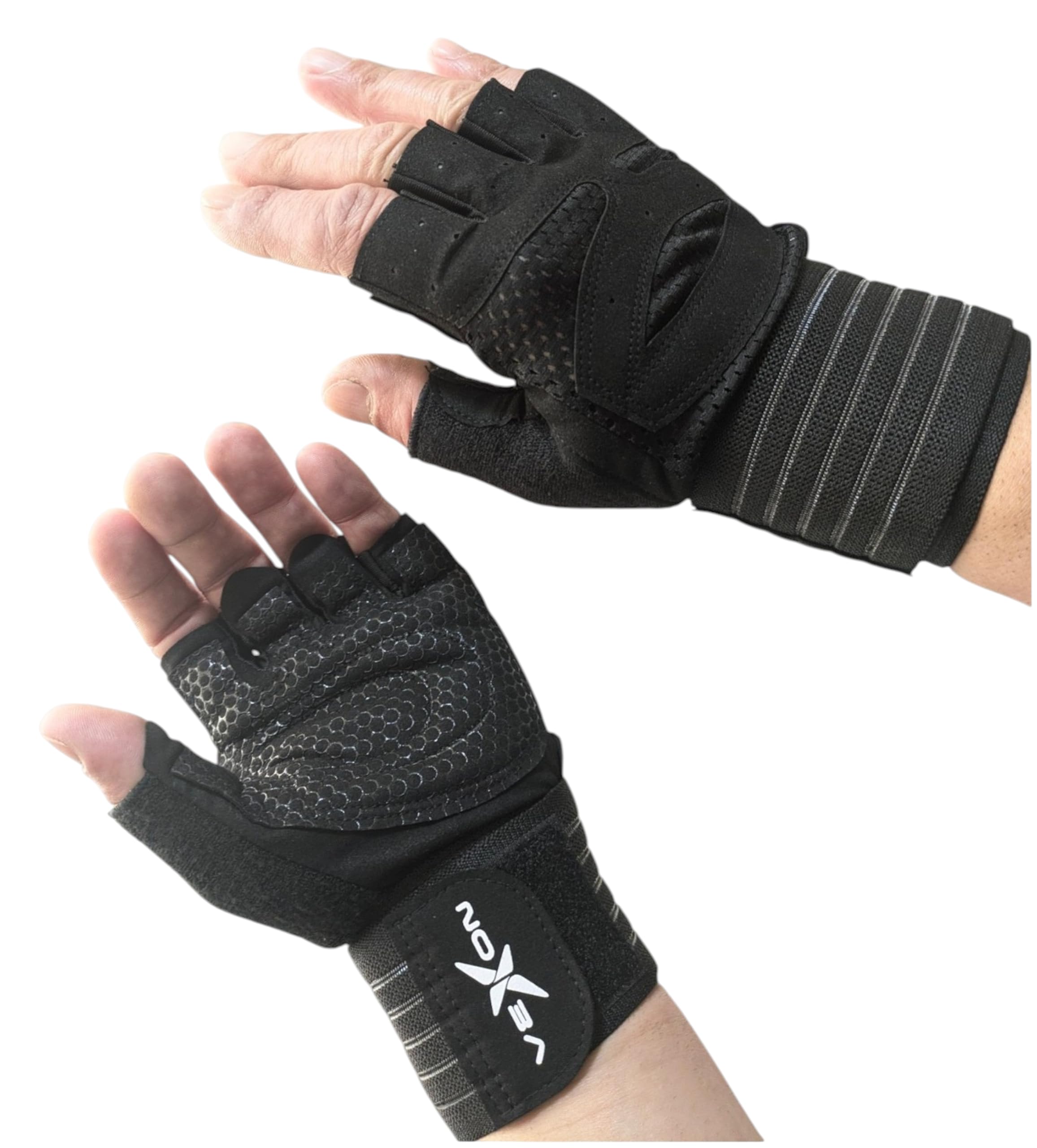 VEXON Guantes Gimnasio Hombre con Muñequera – Guantes Gym para Pesas y Entrenamiento de Fuerza – Soporte de Muñeca Firme y Ajuste Seguro