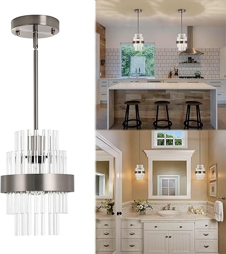 IkirourI Lámparas colgantes de 12 pulgadas, modernas luces colgantes de cristal de níquel cepillado, luces colgantes de isla de cocina, iluminación