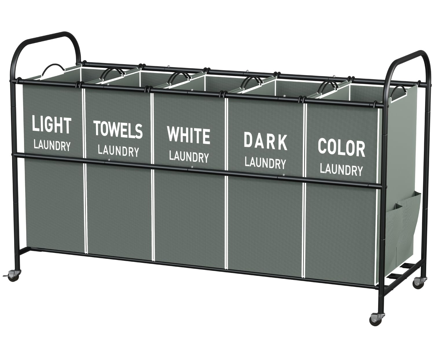 5-Section Laundry Sorter Cart, Large Laundry Hamper with Lockable Rolling Wheels, Versatile Storage Organizer with Removable Bags for Dirty Clothes, Gray