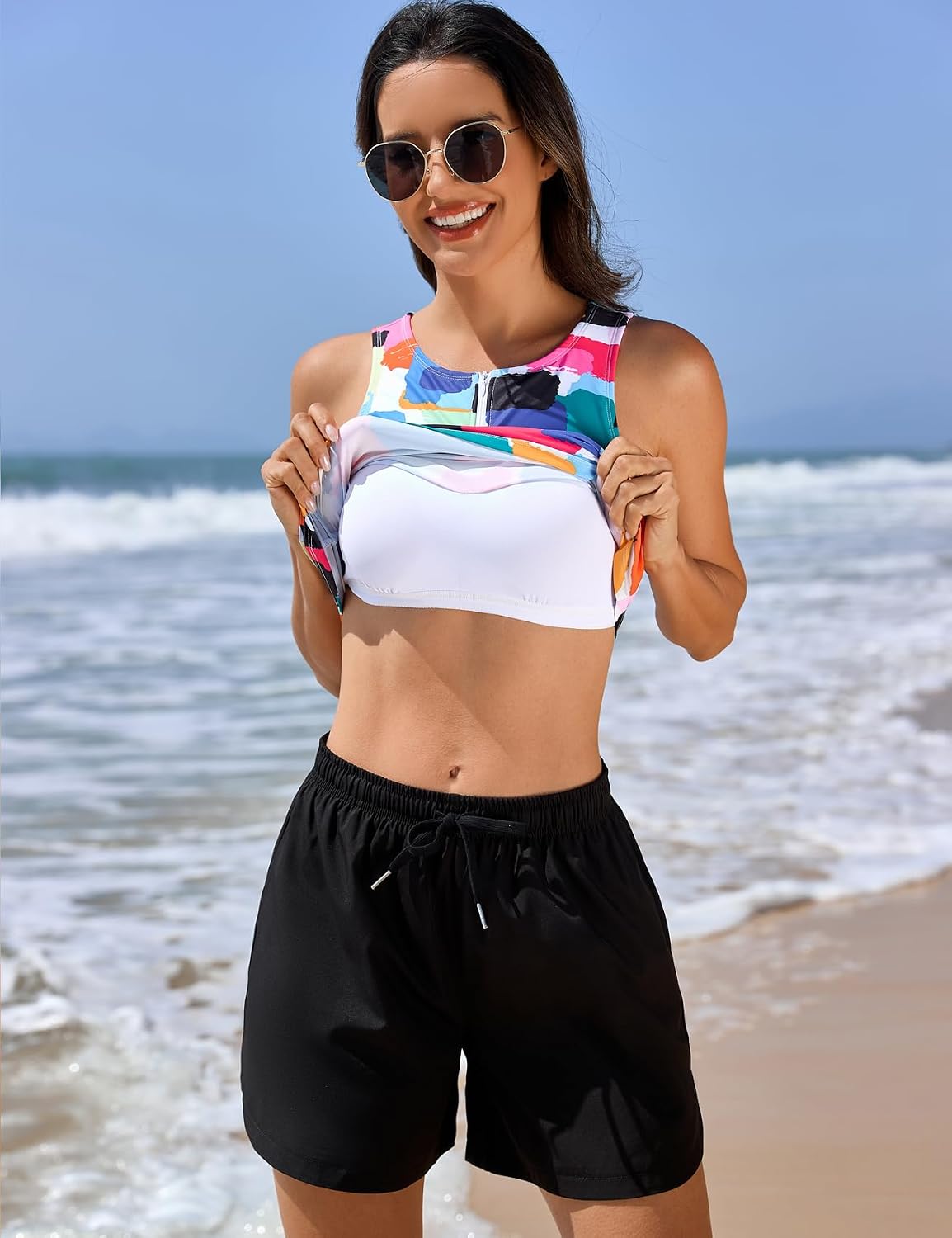 Inno Built-in Bra Tankini Swimsuits for Women 2 Piece Bathing Suit 2026 Tummy Control Swim Tops and Shorts with Pockets S-4XL