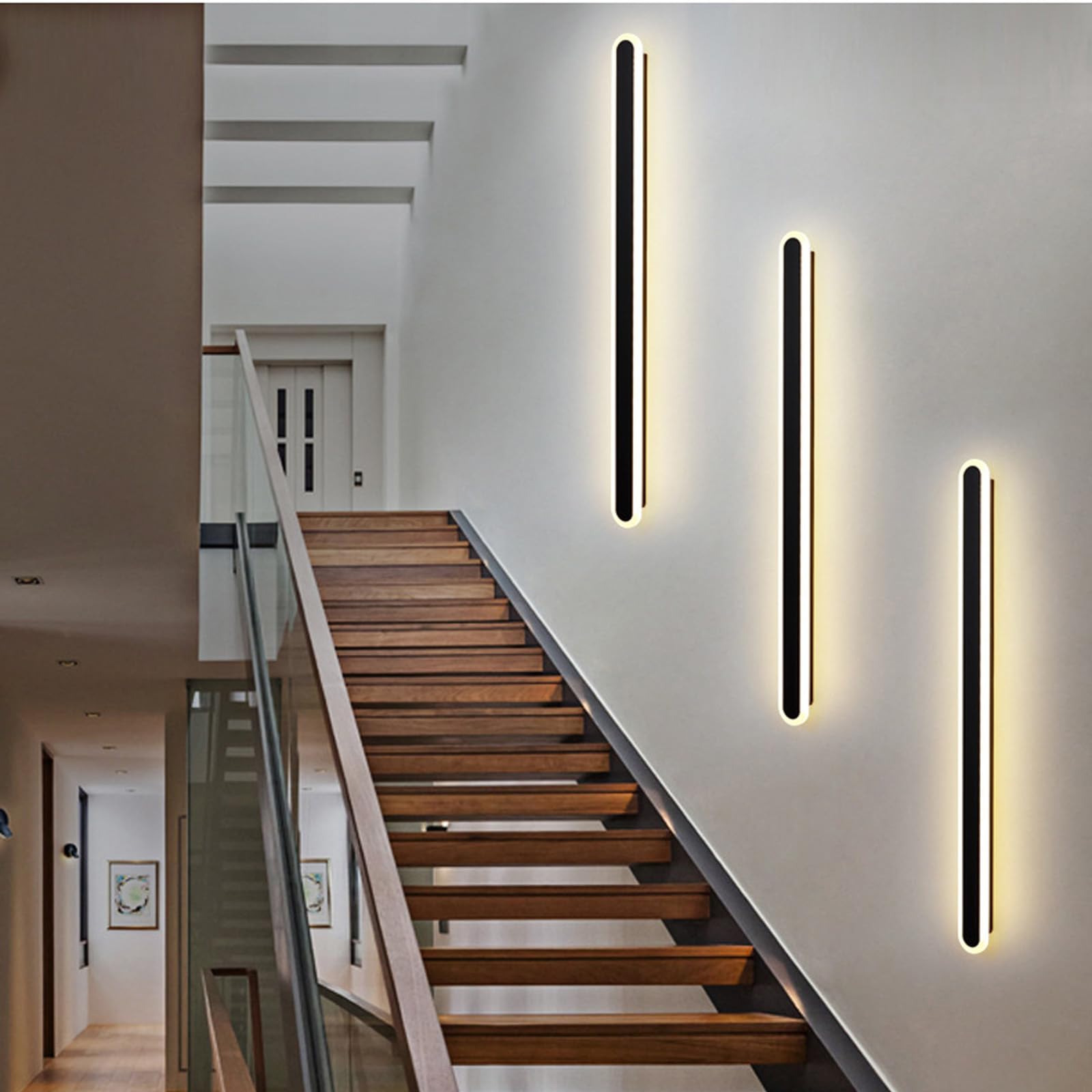 Nowoczesna owalna żelazna i akrylowa lampa ścienna, długa taśma, do sypialni, korytarza, salonu (neutralne czarne światło, 120 cm)