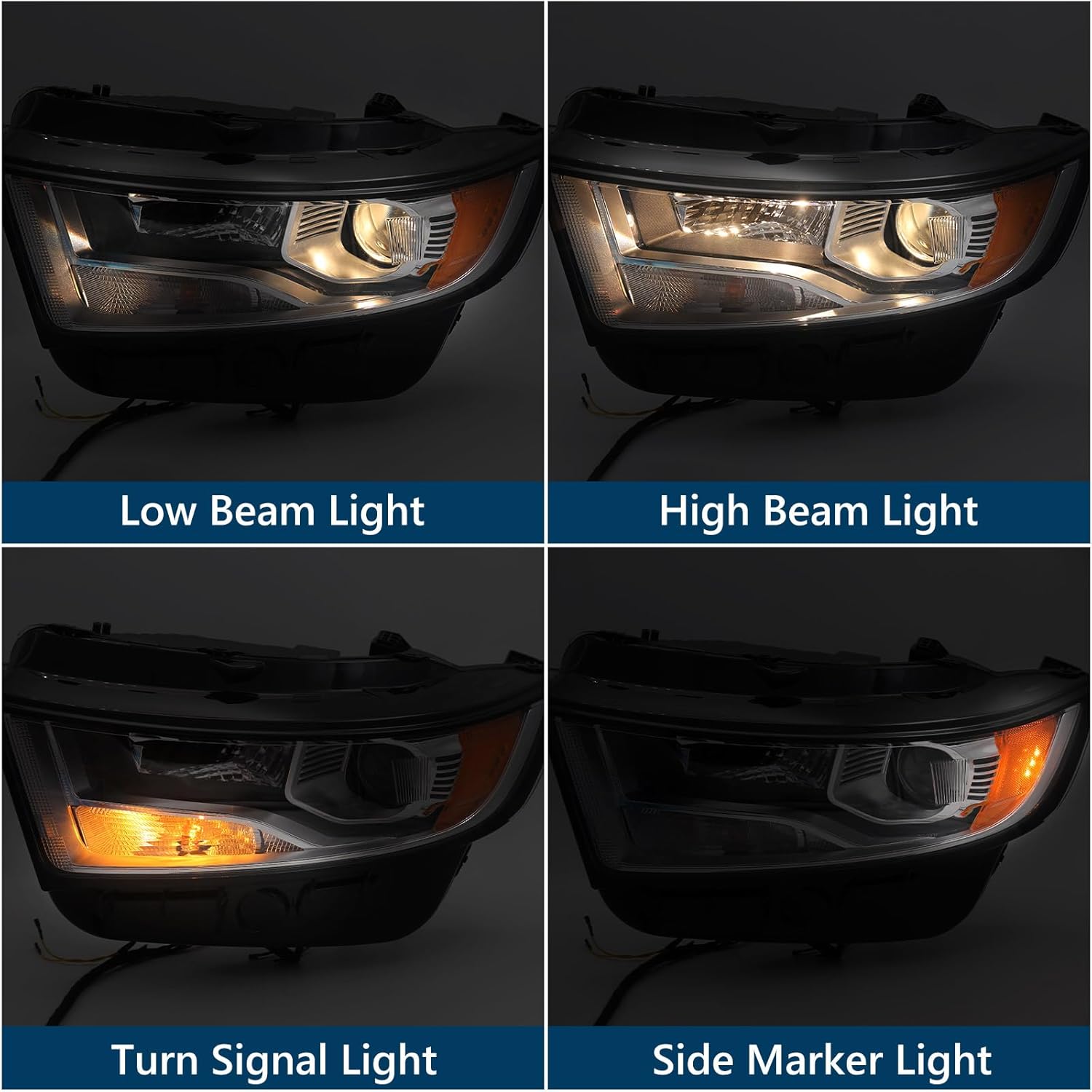 Halogen Headlight Assembly for Ford Edge 2015-2018 Chrome Headlamp Front Light Left Driver Side LH