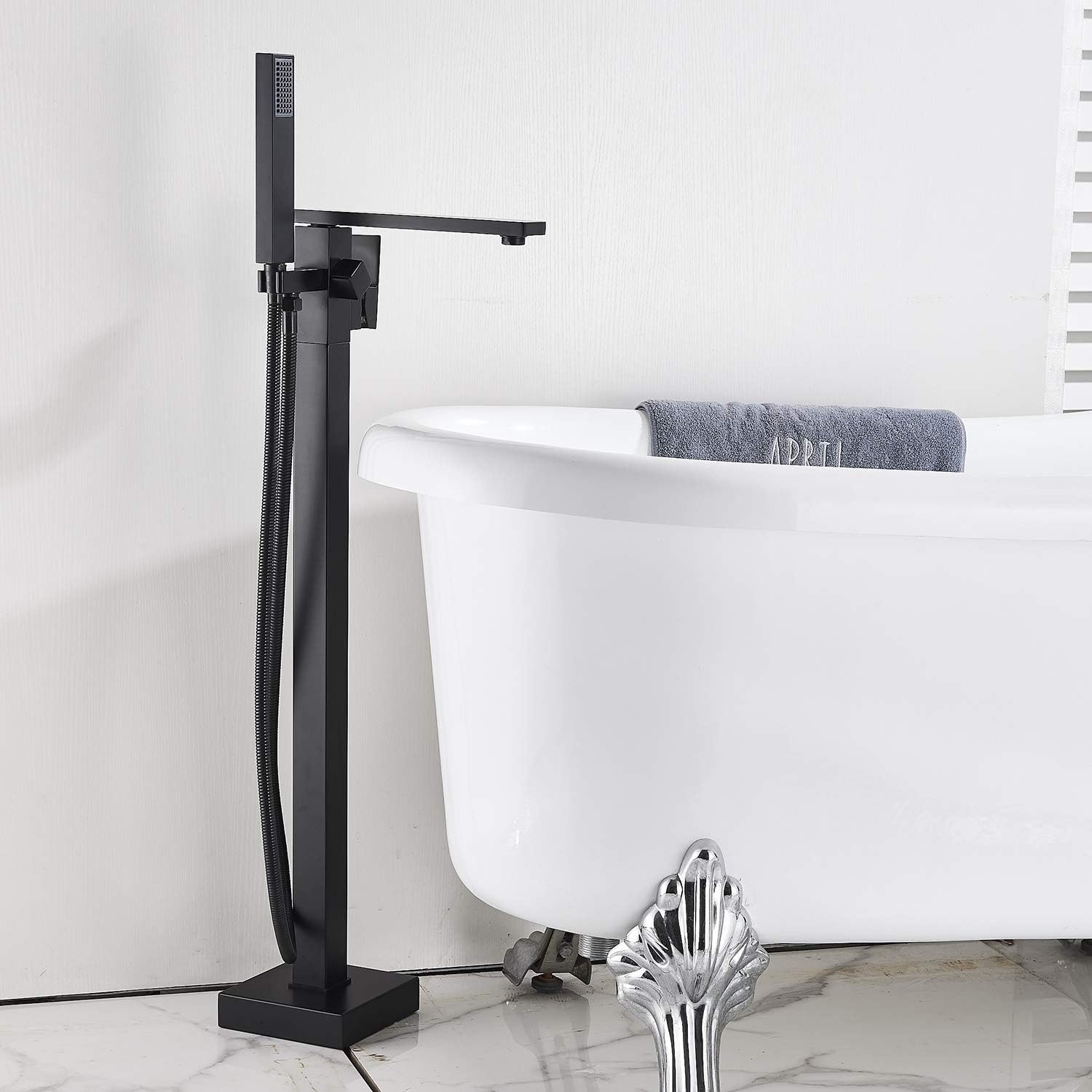 Best Cyber Monday 🔥 Senlesen Free Standing Tub Filler Floor Mount Bathtub Shower Faucet with Handheld Sprayer Matte Black