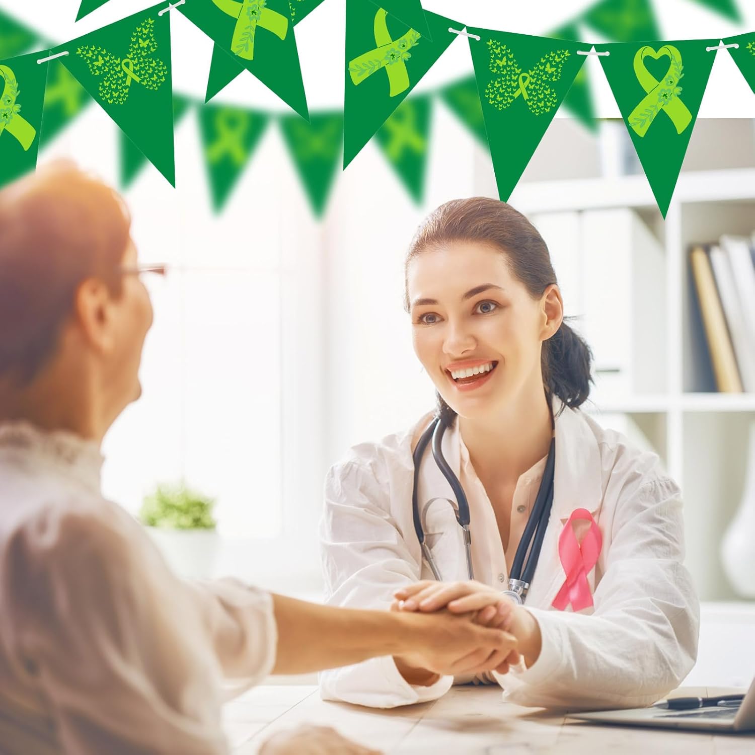 Gueevin 120 Pcs 100 ft Mental Health Awareness Decoration Items Motivational Green Ribbon Banner Mental Health Paper Banner for Party Supplies Outdoor Hanging Decorations