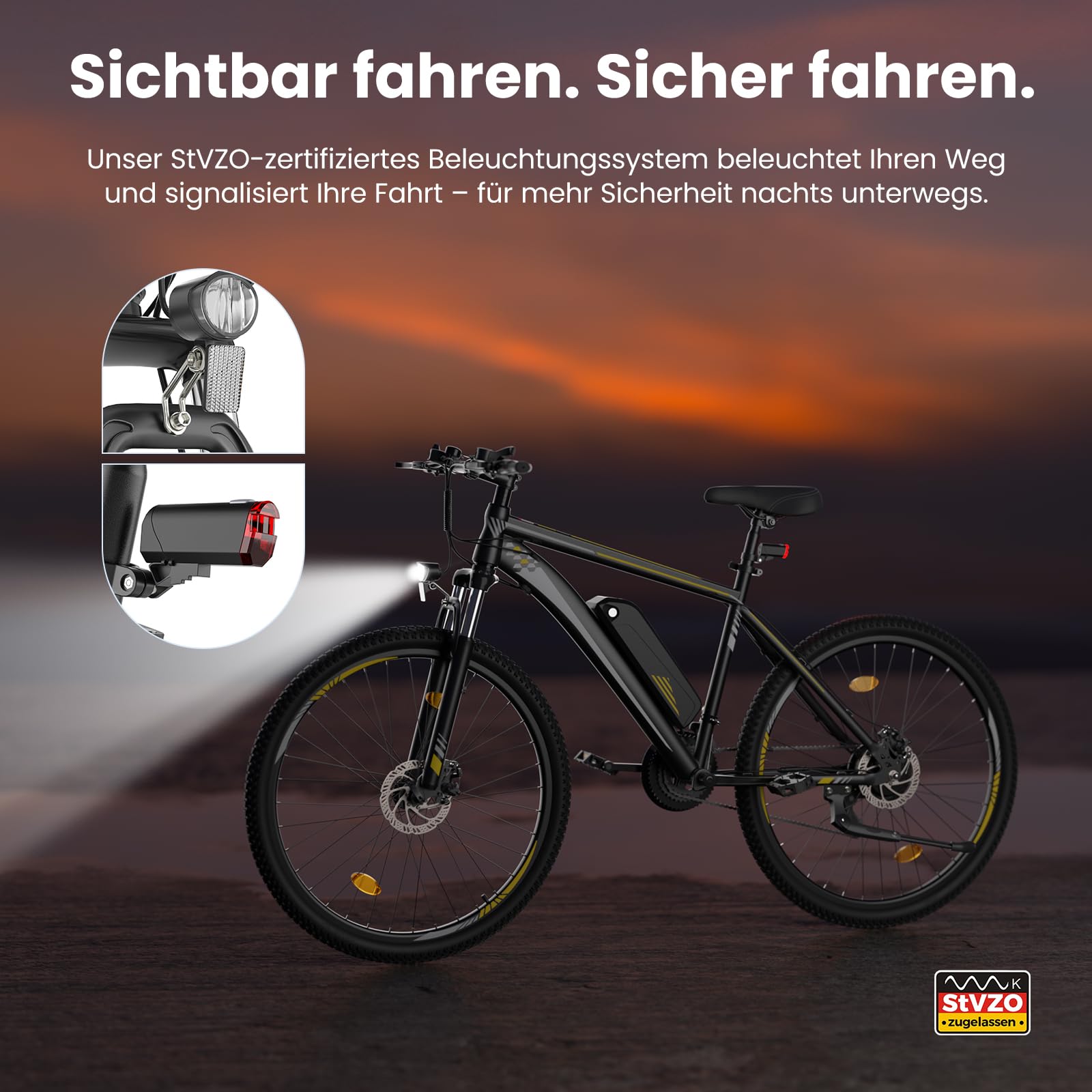 Touroll U1 E-Bikes, 26/29 Zoll E Bike Herren Damen mit Abnehmbarer 36V 13Ah Akku, 250W Motor MTB, E-Mountainbike mit 21 Gang, Elektrofahrrad Reichweite über 55-100KM, CST Off-Road-Reifen