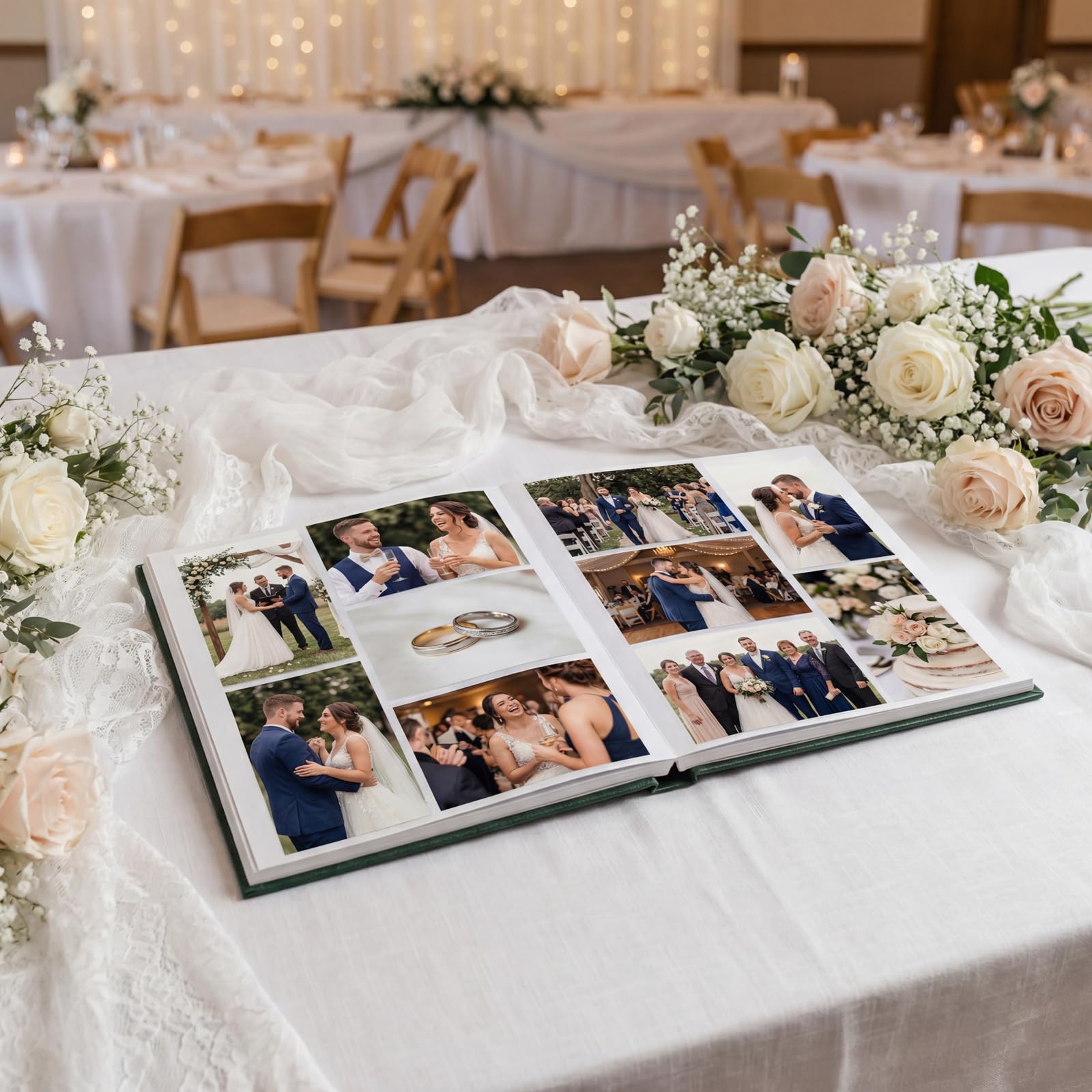 Hochzeits-Fotoalbum, grünes Hochzeits-Scrapbook mit 400 Taschen für horizontale und vertikale Fotos (10,2 x 15,2 cm), Leinen-Hochzeitsalbum für personalisierte, Familienjubiläum/Paargeschenke