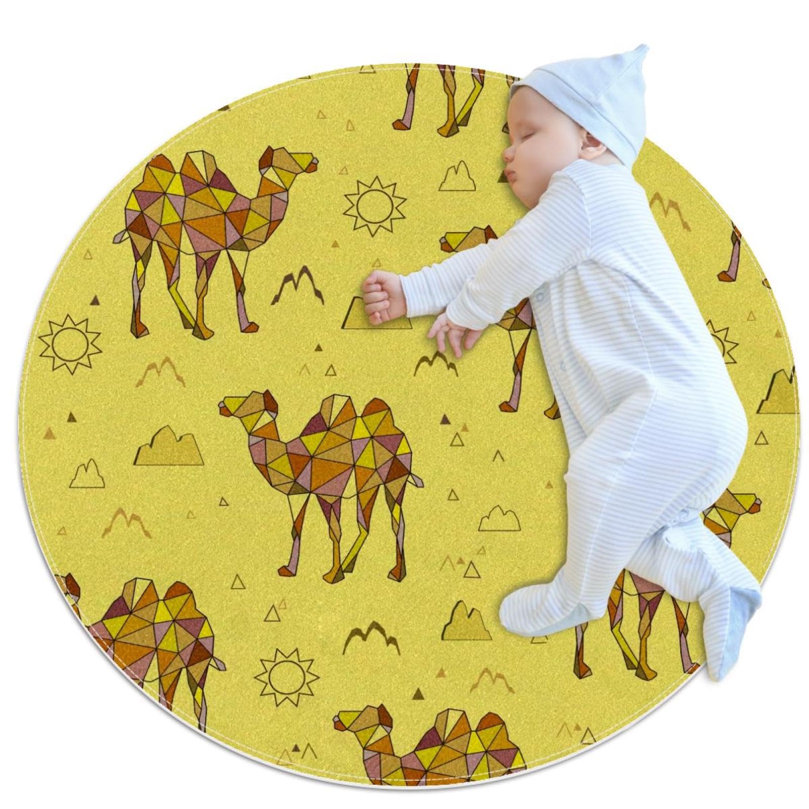Tapis de salle de bain chameau rond 1m antidérapant pour chambre d'enfant