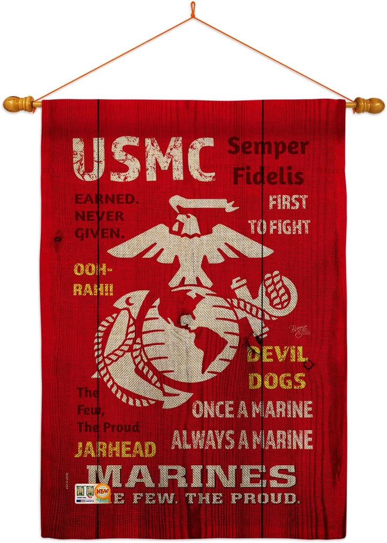 USMC House Flag Dowel Set Armed Forces Marine Corps Semper Fi United State American Military Veteran Retire Official Small Decorative Gift Yard Banner Double-Sided Made In USA 28 X 40