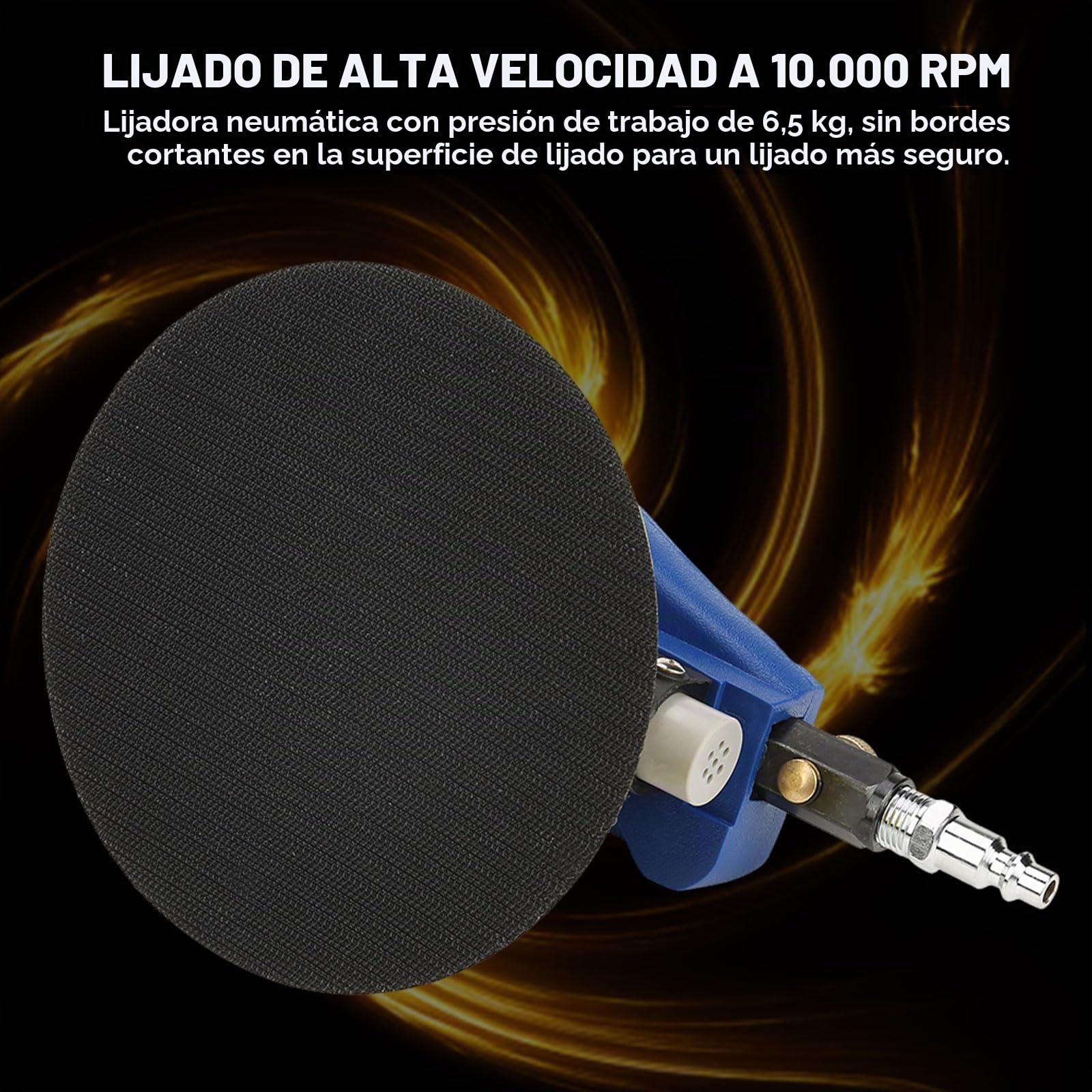 Lijadora Orbital Excéntrica Neumática, Lijadora de Aire de Mano 5"/6" con Disco de Aire Comprimido de 10000 rpm, Dual-acción Máquina para Lijar Neumática para Coche, Metal, Madera, Muebles