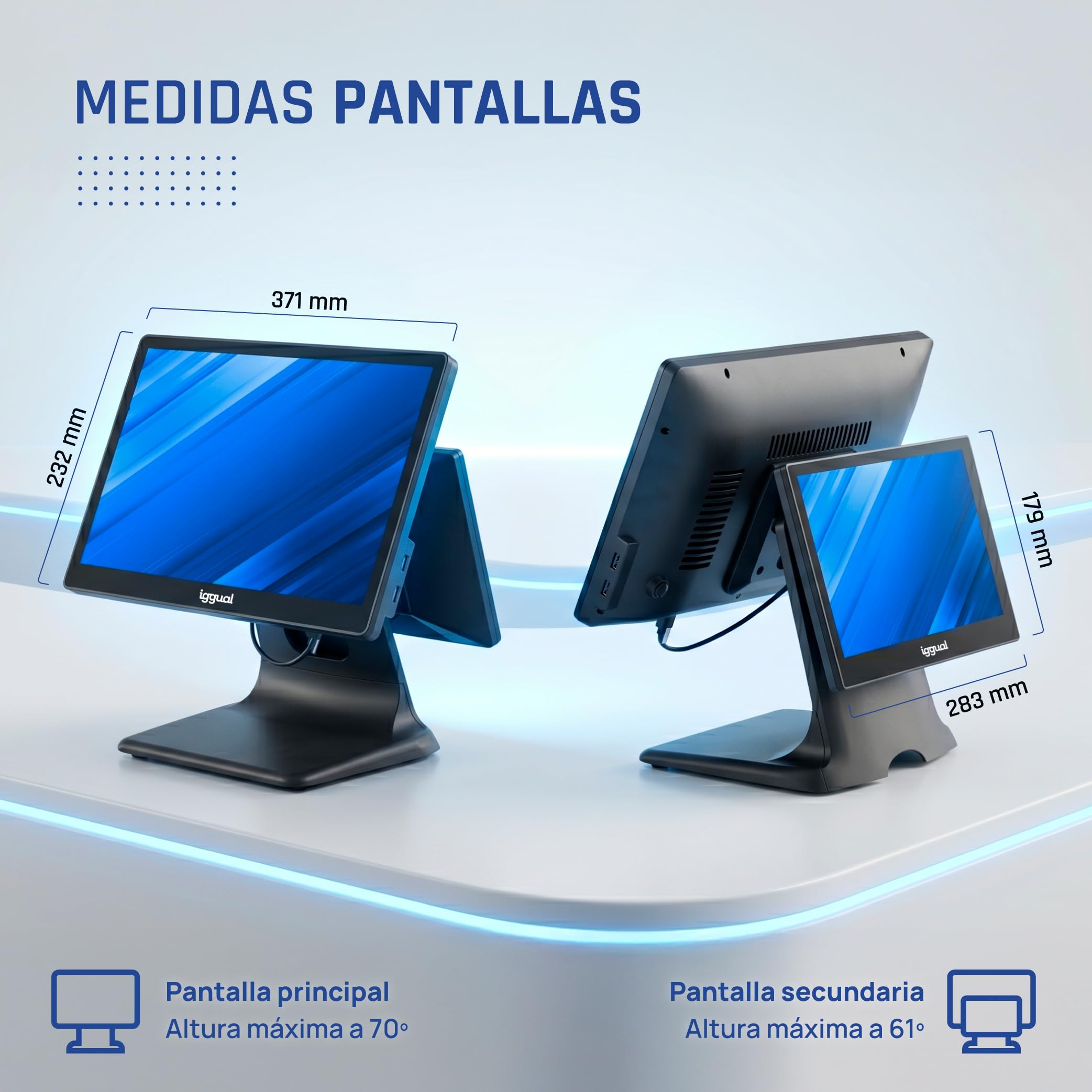 iggual TPV Dual Táctil 15,6”/11,6"- Sistema Caja Registradora Completo con Doble Pantalla - Windows 11 Pro -WiFi 5-Ethernet, Bluetooth 5.1- Procesador Intel® N100 3,4 GHz Apto Verifactu.