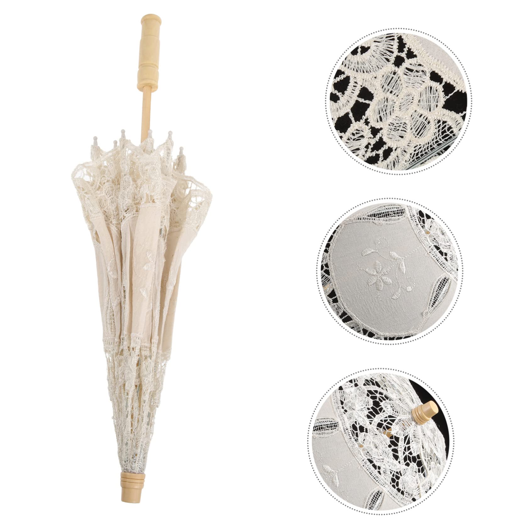 minkissy Hochzeits Lace Regenschirm für Fotografie und Dekoration Handgefertigter Parasol mit Zarter Spitze für Hochzeiten Kostümpartys und Bühnenaufführungen Beige Groß
