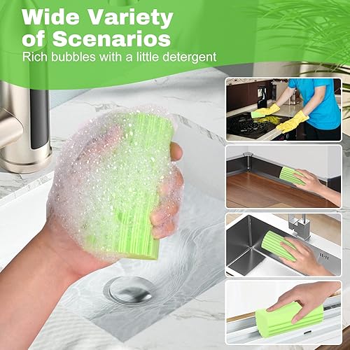 Miniatura 6 de Fikoksol Paquete de 4 esponjas de limpieza, esponja amarilla antiarañazos, esponja húmeda para limpiar zócalos y persianas, rejillas de ventilación,