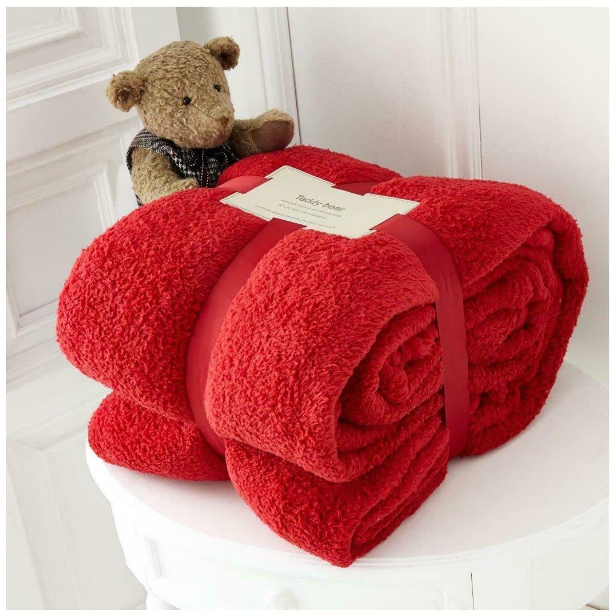 Gc Gaveno Cavailia Red Teddy Fleece Blanket Throw, Throws For Sofa Or Bed, Super Soft Fluffy Blanket, 200X240 Cm