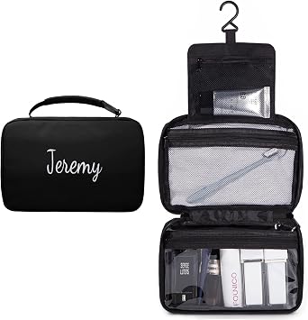 Personalized Travel Toiletry Bag for Women with Custom Name Embroidery - Large Hanging Cosmetic Organizer, Waterproof Makeup Bag, Spa & Vacation Essentials Case Black