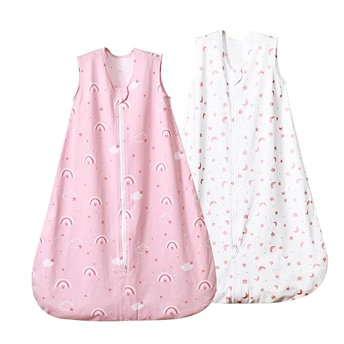 david's kids Saco de dormir 100% algodón orgánico para bebé de 6 a 12 meses, mantas suaves para bebé con cremallera de 2 vías, paquete de 2 cómodos