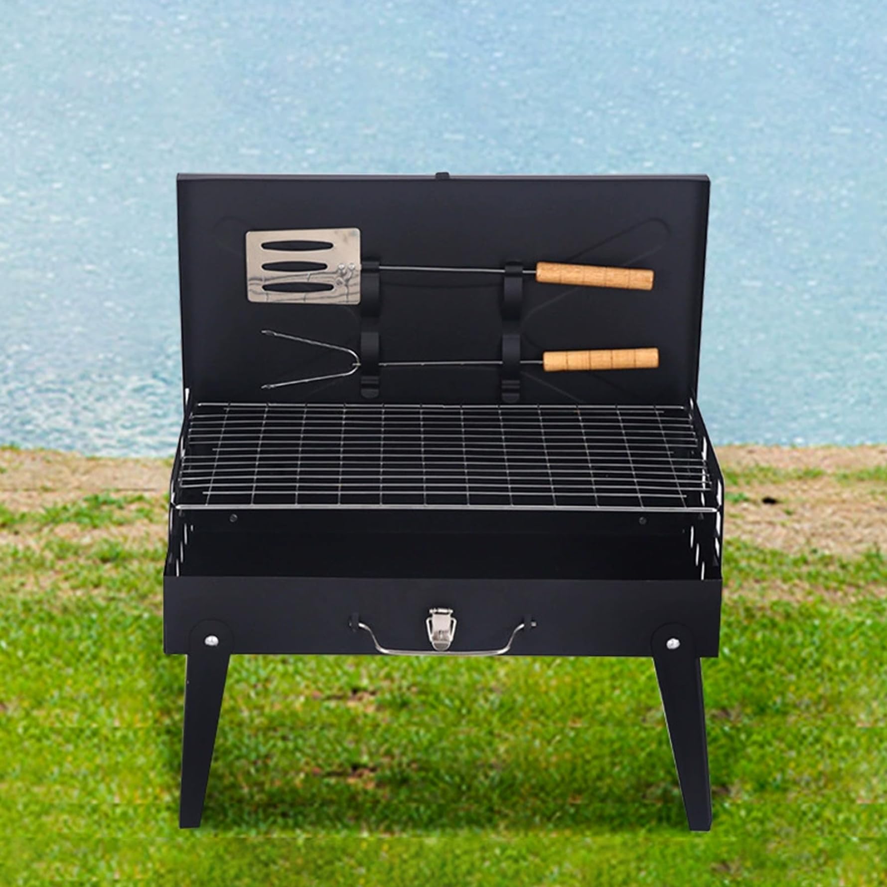 Grill Ogrodowy, Przenośny Grill Na Węgiel Drzewny Z Zestawem Narzędzi, Składany Lekki Grill, Wysokość Odpowiednia Na Kemping, Piknik, Patio, Plażę, Wędrówki, Do Parku