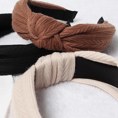 Miniatura 5 de Diademas anudadas de moda para mujer, diadema antideslizante de color natural para mujer, 2.7 pulgadas de ancho, linda diadema para niñas de otoño e