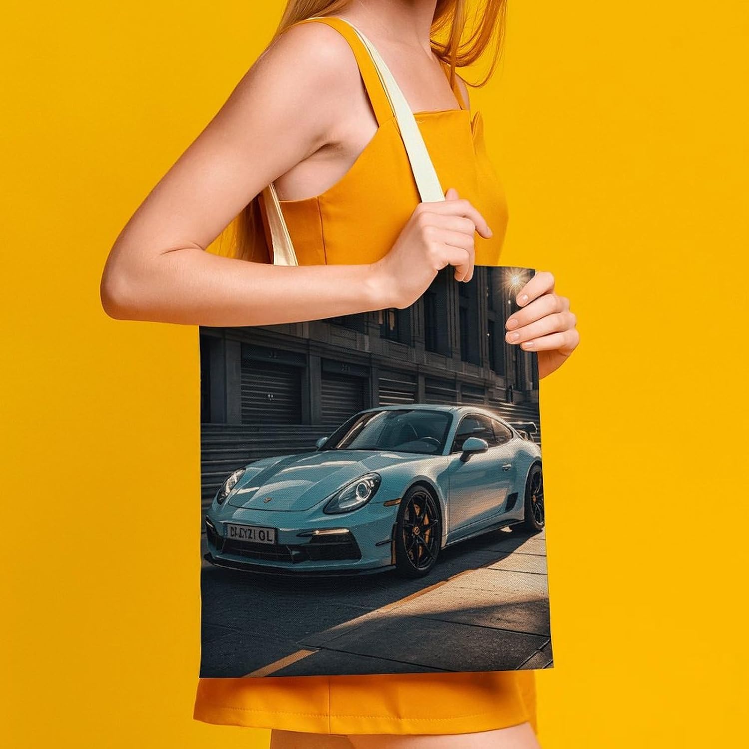 Urban Sports Car Canvas Tote Bag Reusable Grocery Bags Foldable Soft Cotton Shoulder Carry Bag