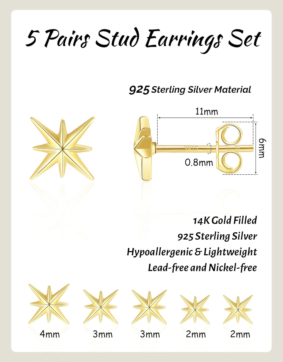3-5 Pairs Gold Stud Earrings for Women Trendy 925 Sterling Silver Stud Cartilage Earrings Hypoallergenic 14K Gold Plated Pearl Star Earring Sets for Multiple Piercing Cubic Zirconia Opal Jewelry - Image 4