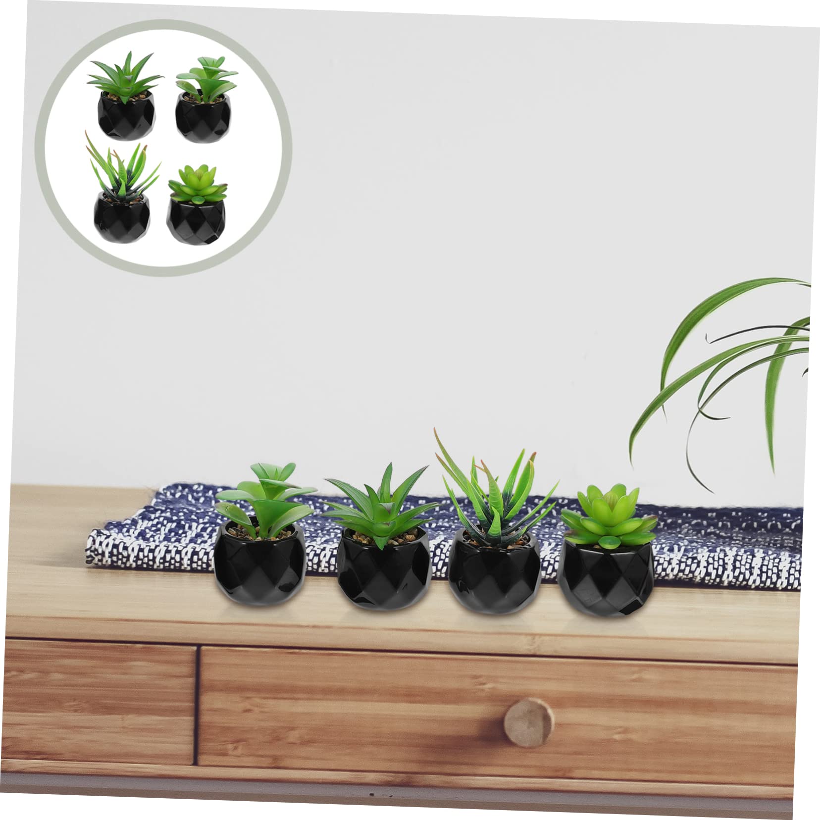 SOLUSTRE 4 Stück Teiliges Set Künstliche Sukkulenten im Topf Realistische Bonsai Dekoration für Wohnzimmer Büro Küche und Schlafzimmer für Pflegeleichte Innenräume