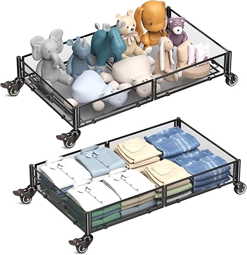 OOOMART.COM Almacenamiento debajo de la cama con ruedas, almacenamiento debajo de la cama, contenedores de almacenamiento debajo de la cama para