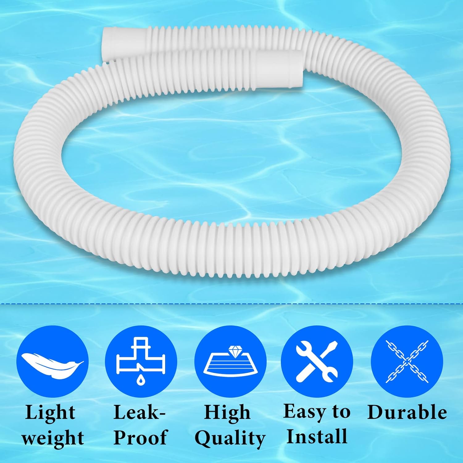 Above Ground Pool Flex Connection Hose Filter or Suction White 1-1/4 Inch x 3 Foot