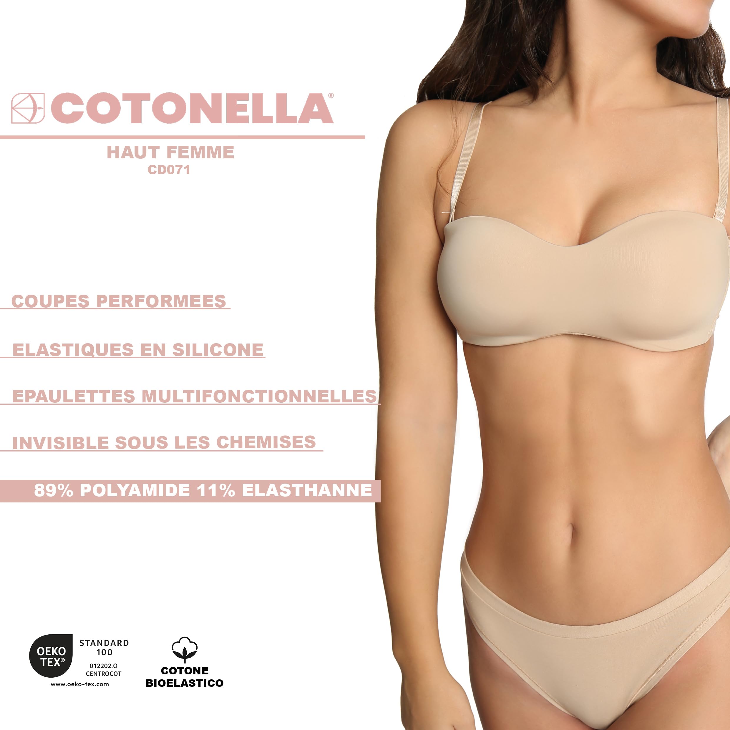 Cotonella, Reggiseno a Fascia Simona in Morbida Microfibra, Imbottito Senza Ferretto e con Spalline Removibili - Art.CD071