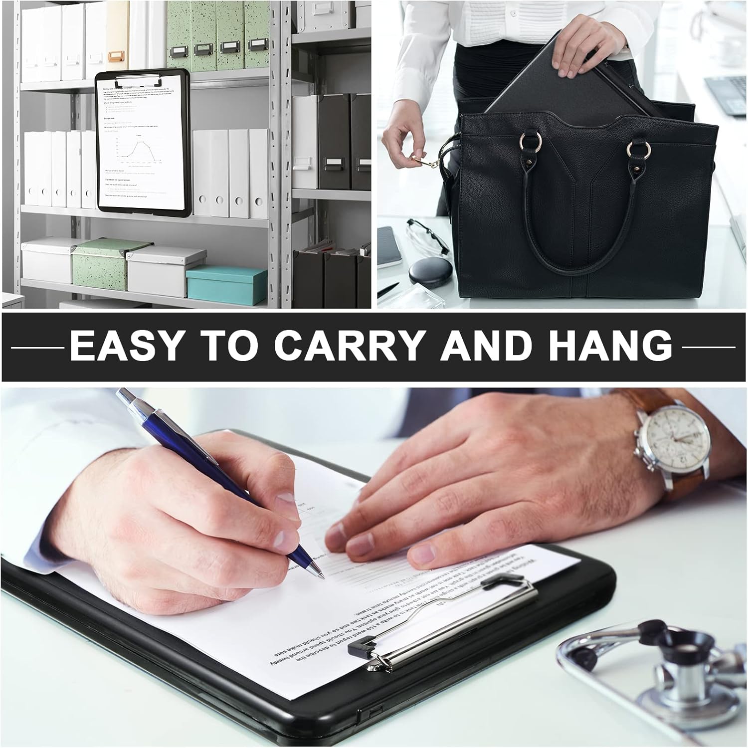 Geyee 8 Pcs Clipboard with Storage Plastic Foldable Nursing Clipboard Storage with Pen Holder 9. 5 x 13. 4 Inch Foldable Clip Board with Low Profile Clip for Student Teacher Nurse Office Supplies