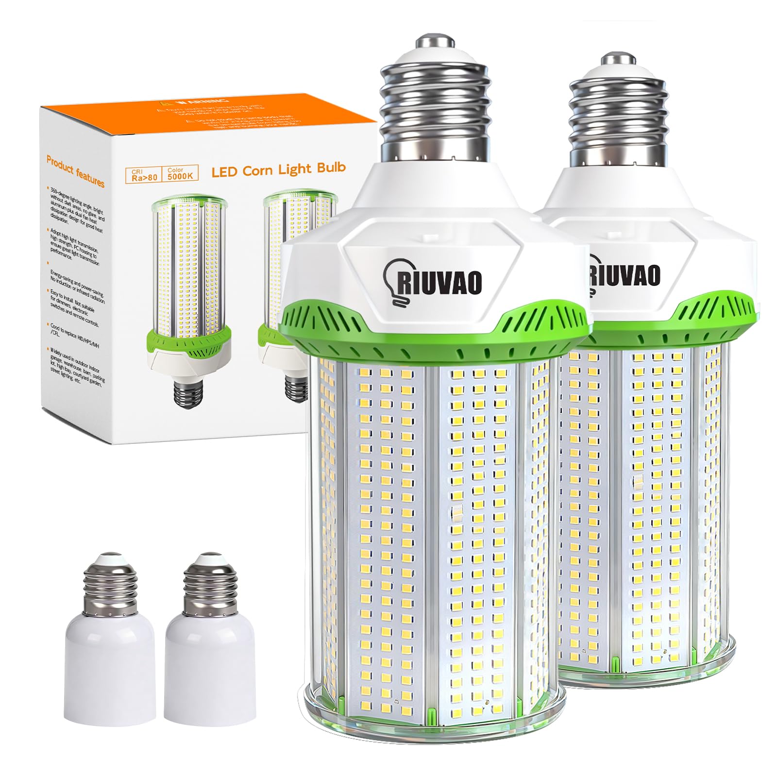 Photo 1 of RIUVAO 2-Pack 150W LED Corn Light Bulbs,5000K 22500lm,E26/E39 Base,1500W Equivalent LED Corn Light Bulbs for Commercial Industrial Lighting Warehouse High Bay Light Fixture Garage Workshop