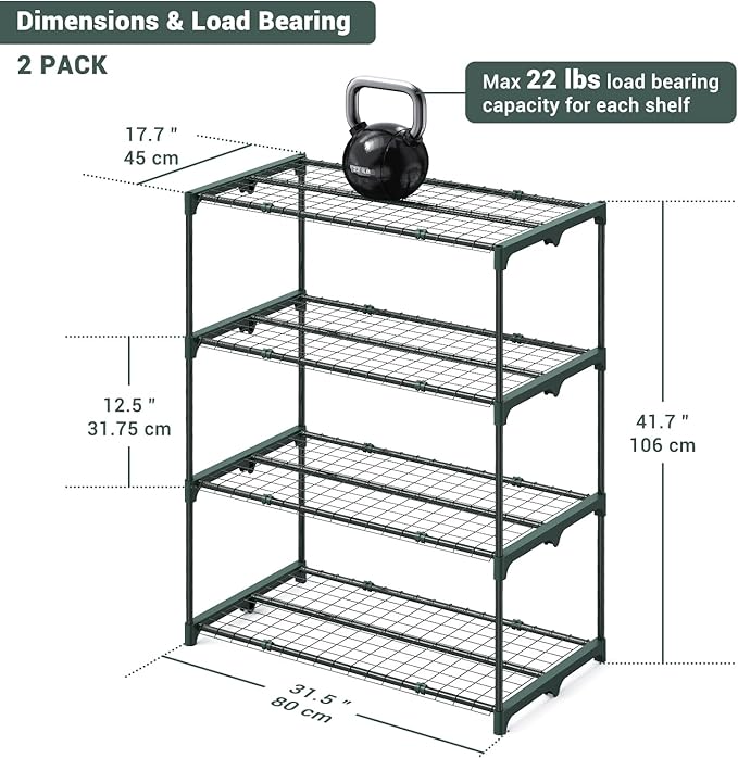 The greenhouse shelves feature a 4-tier design, providing ample space for various plants and items. The extra-wide design allows for larger pots and containers to be placed on the shelves with ease. The sturdy construction and stable design ensure that the shelves can withstand the elements and provide a safe and secure place for your plants to thrive.