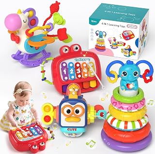 newcrave 4 in 1 Baby Montessori Toys for 1 + Year Old Birthday Gifts | Baby Sensory Toys Busy Cube Stacking Rings Sorting Educational Learning Color Infant Toddlers Toys Age 1 2 3 Christmas