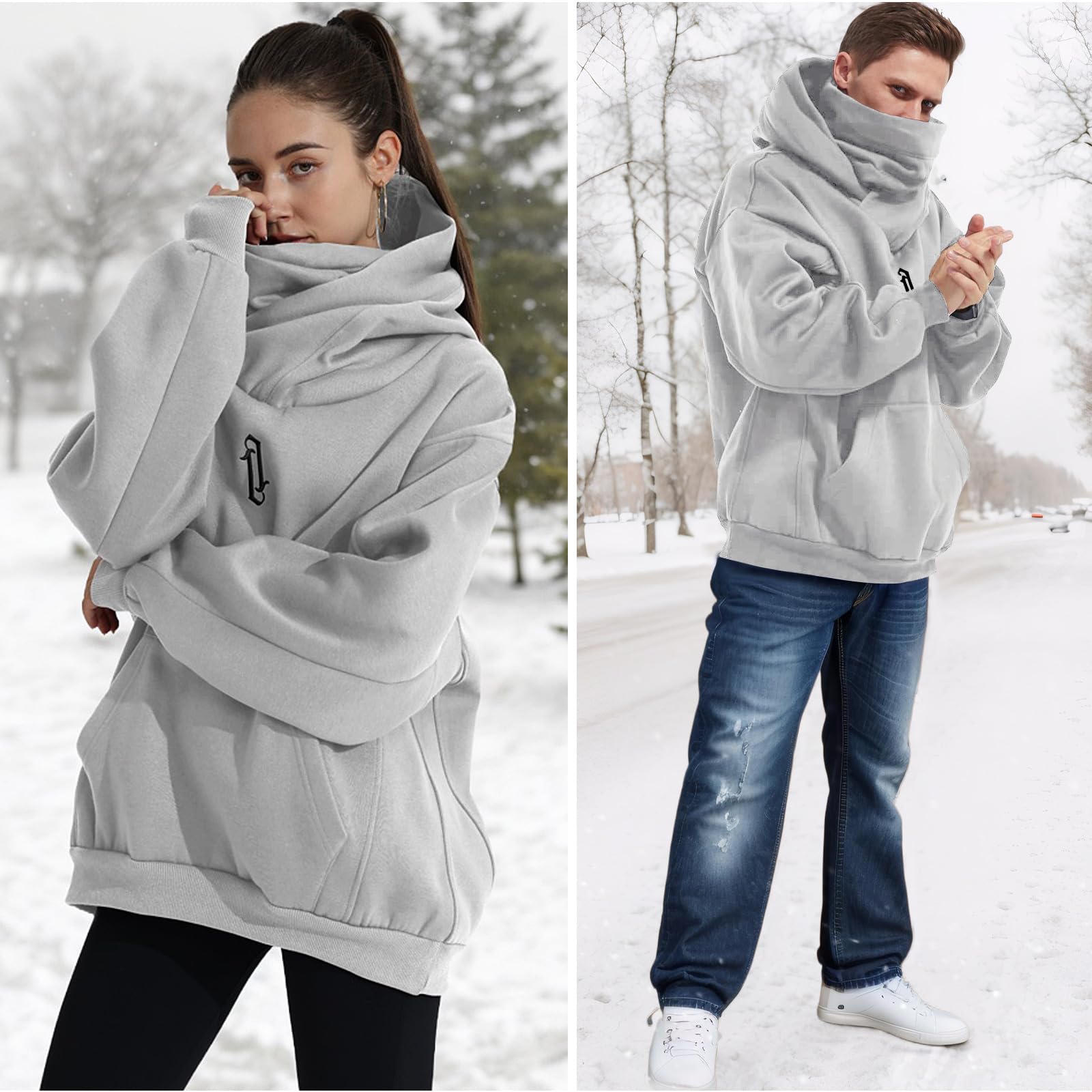 Donna Felpa con Cappuccio Pile con Sciarpa Cotone Morbido Pullover Oversize Hoodie Casual Autunno Inverno Vestiti