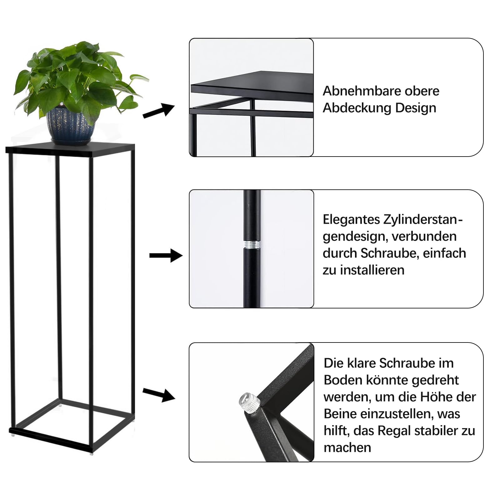 2er Set Blumenständer Metall Schwarz, Pflanzenständer 70cm / 80cm