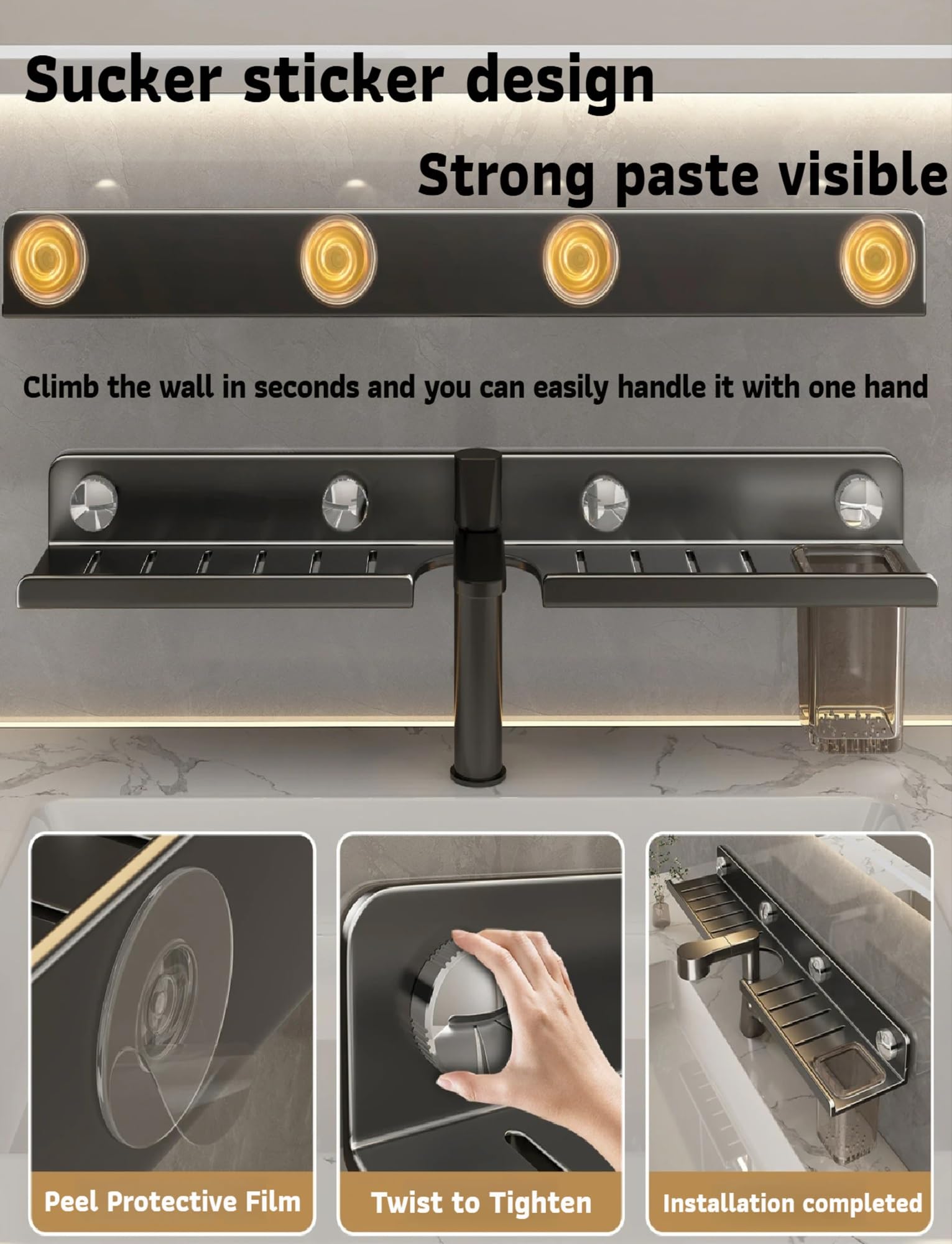 Mensola in legno naturale sopra il rubinetto, 50 cm, per bagno e cucina, salvaspazio, per un facile accesso e un drenaggio efficiente