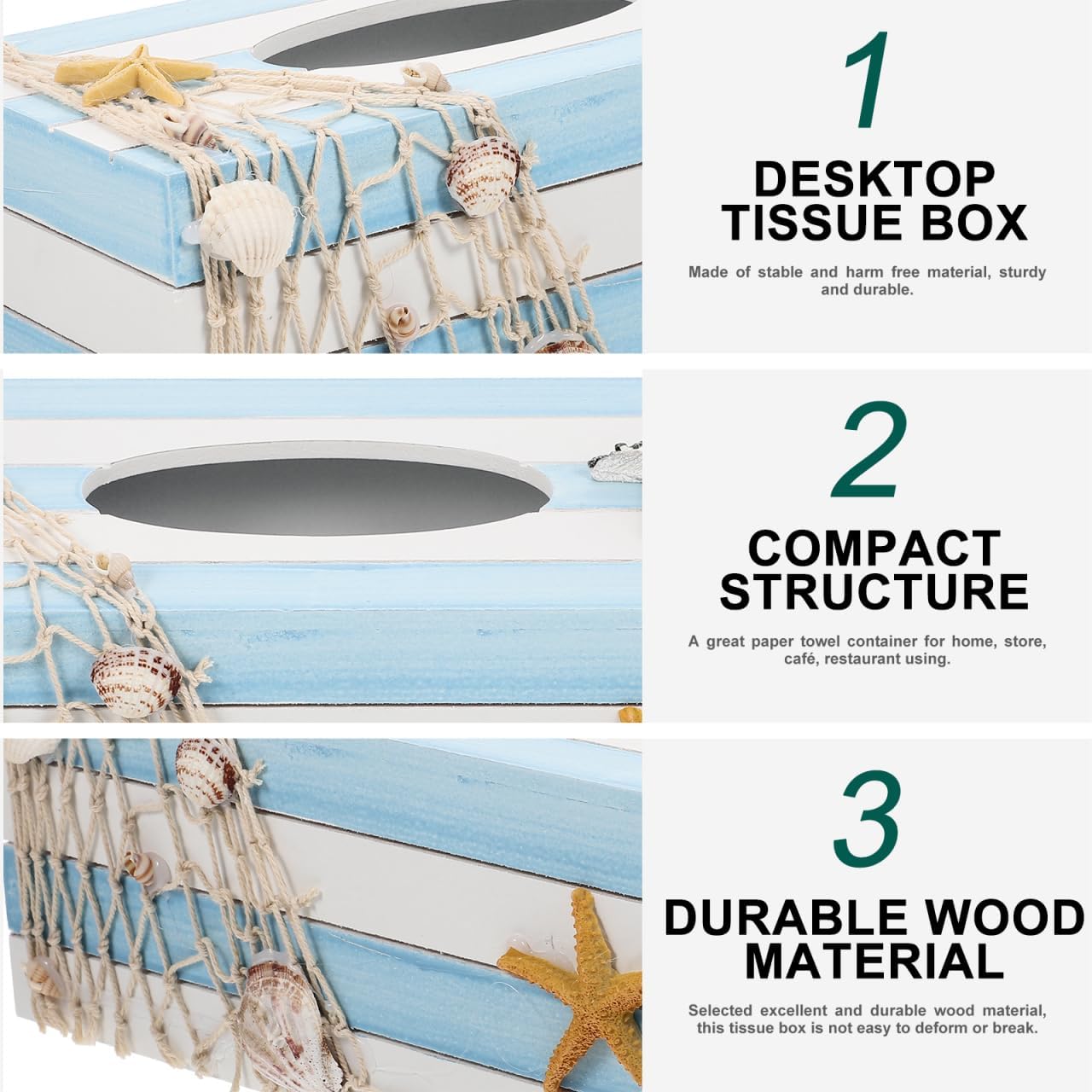 DECHOUS Tissue Box Holder Rectangular Decorative Nautical Tissue Box Cover for Bathroom Vanity - Napkin Dispenser for Living Room Kitchen Countertop Bedroom Dresser