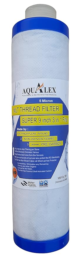 AQUALEX, Pokar RO, 1pc MLT Filter Cartridge 9 inch. 3 in 1 Multilayered (1) Polypropylene Yarn Wound, (2) Activete Carbon (3) Non Waven Fabric in Single Filter for RO Water Purifier Pre Filter