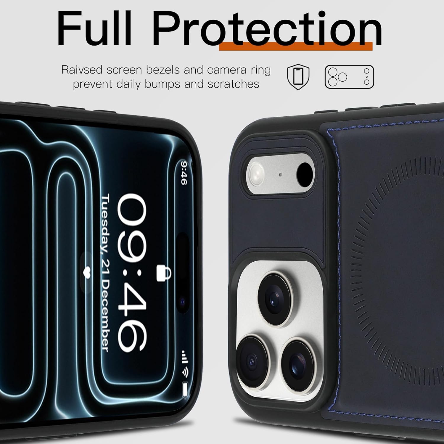 SOKAD Compatible with iPhone 17 Pro Max Leather Case with Finger Strap Luxury Vintage Design for Men Women, Compatible with Magsafe, Slim Anti-Slip Protective Phone Cover for 17 Pro Max, Blue